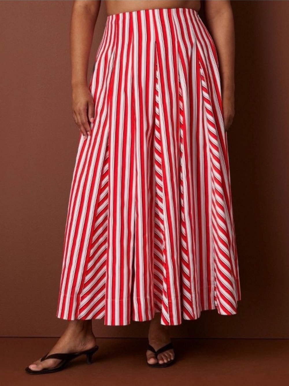 Rosie Assoulin x Target Womens Pleated Poplin Red Striped Midi Skirt Size 8 NWT